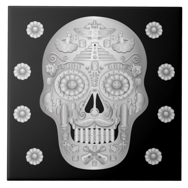 Chrome Calavera Ceramic Tile (Front)
