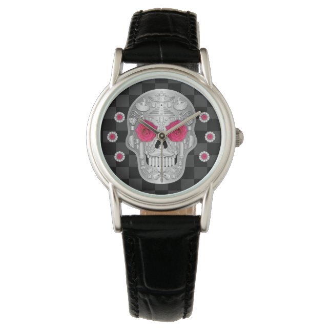 Chrome Calavera (Pink Rose) Watch (Front)