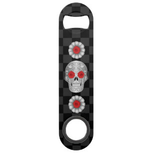 Chrome Calavera (Red Rose) Bar Key
