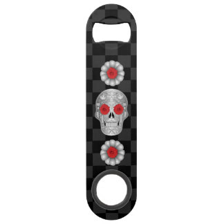 Chrome Calavera (Red Rose) Bar Key