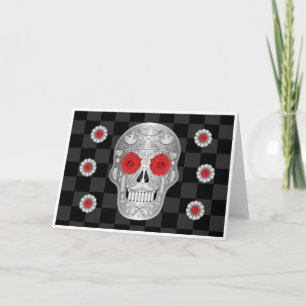 Chrome Calavera (Red Rose Card) Card
