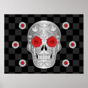 Chrome Calavera (Red Rose)  Poster