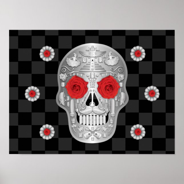 Chrome Calavera (Red Rose)  Poster (Front)