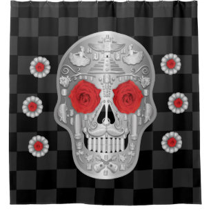 Chrome Calavera (Red Rose) Shower Curtain