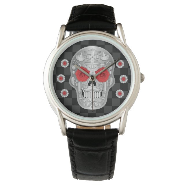 Chrome Calavera (Red Rose) Watch (Front)