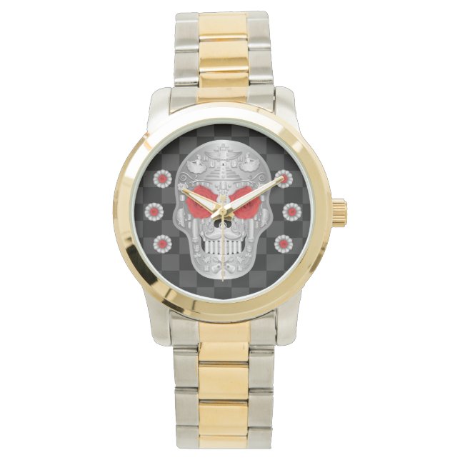 Chrome Calavera (Red Rose) Watch (Front)