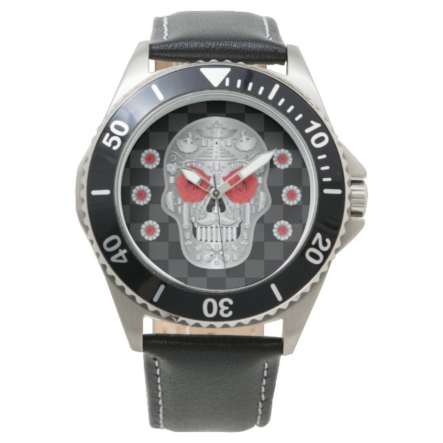Chrome Calavera (Red Rose) Watch (Front)