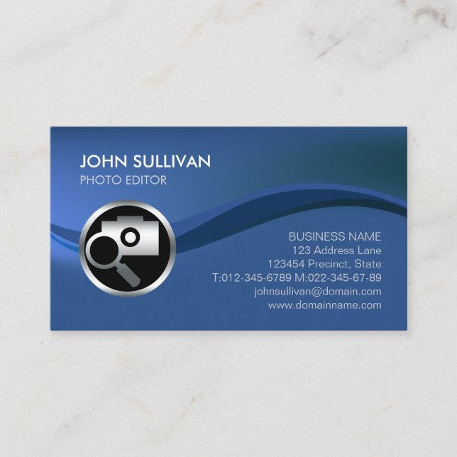 Chrome Camera Icon Photographer Business Card (Front)