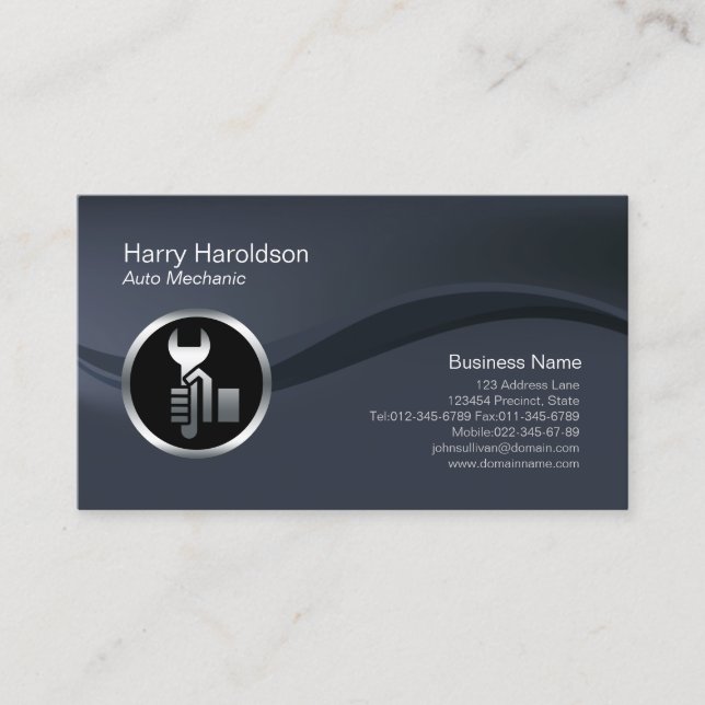 Chrome Car Wrench Auto Mechanic Business Card (Front)