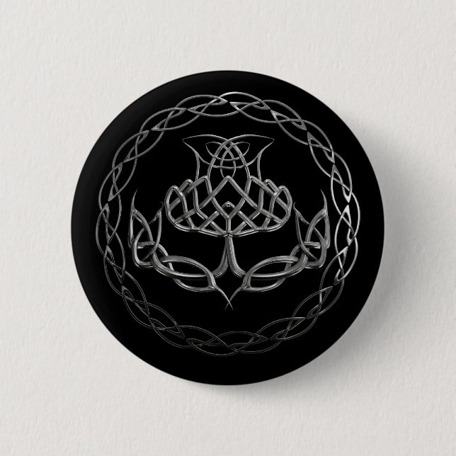 Chrome Celtic Knot Thistle 6 Cm Round Badge (Front)