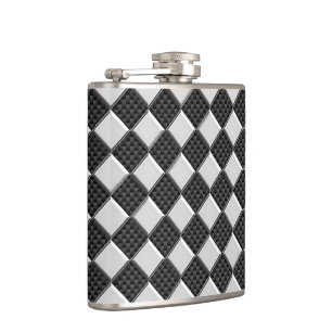 Chrome Checkers on Carbon Fibre Print Hip Flask