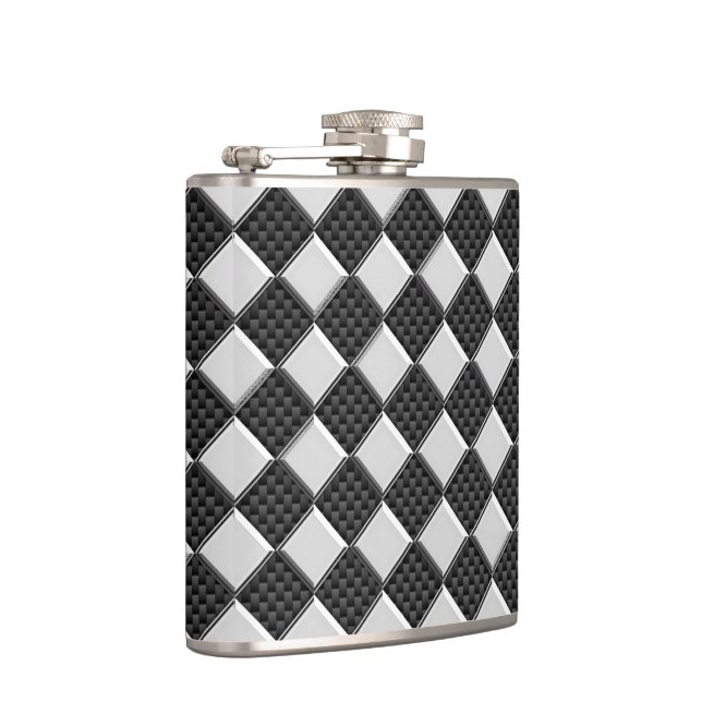 Chrome Checkers on Carbon Fibre Print Hip Flask (Right)