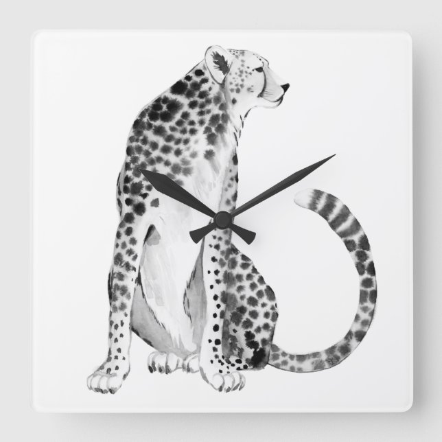Chrome Cheetah Square Wall Clock (Front)