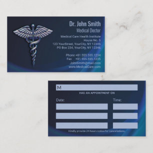 Chrome Dark Caduceus Holographic 3D Medical Appointment Card