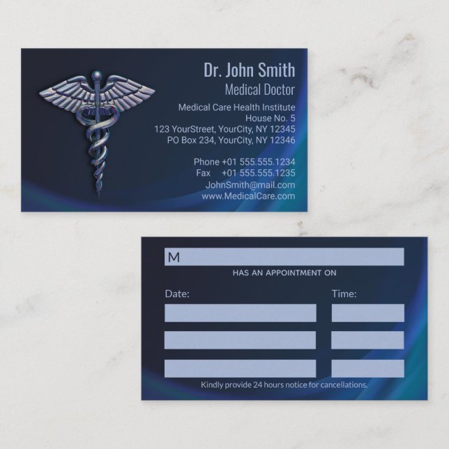 Chrome Dark Caduceus Holographic 3D Medical Appointment Card (Front/Back)