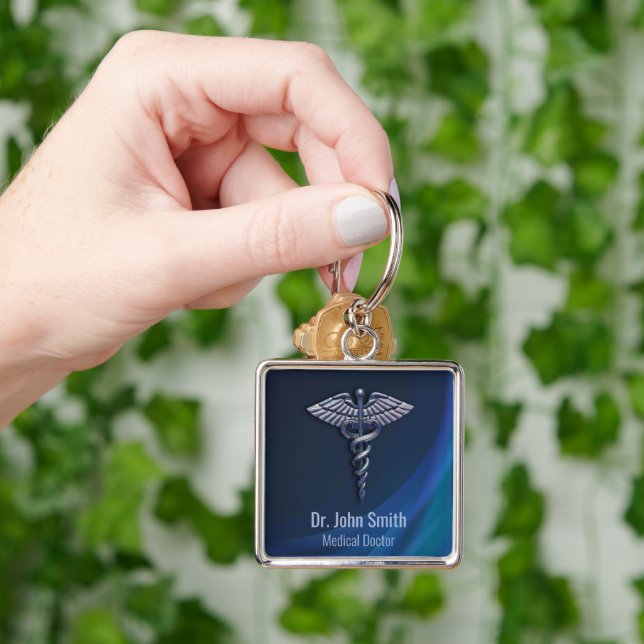 Chrome Dark Holographic 3D Medical Caduceus Key Ring (Hand)
