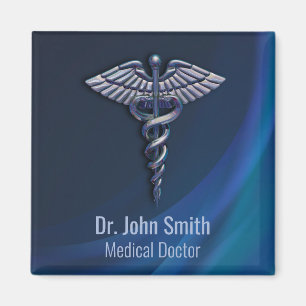Chrome Dark Holographic Caduceus 3D Medical Magnet