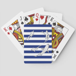 Chrome Diver and Sharks Silhouettes on Stripes Playing Cards
