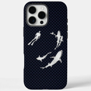 Chrome Diver with Sharks on Carbon Fibre iPhone 16 Pro Max Case