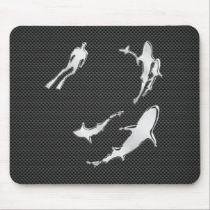 Chrome Diver with Sharks on Carbon Fibre Mouse Pad