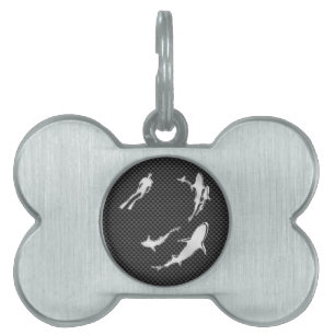 Chrome Diver with Sharks on Carbon Fibre Pet ID Tag
