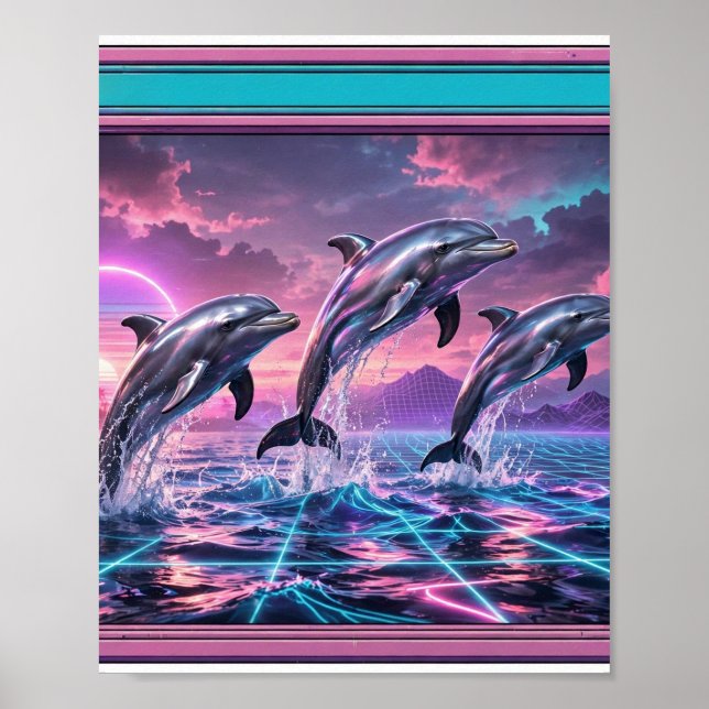 Chrome Dolphins — Vaporwave Ocean Poster (Front)