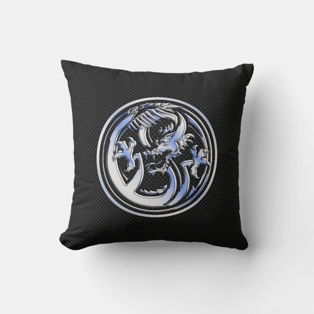 Chrome Dragon Crest black Carbon Fibre Print Cushion (Front)