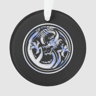 Chrome Dragon Crest black Carbon Fibre Print Ornament