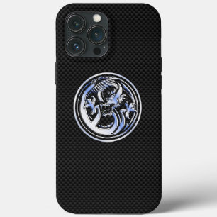 Chrome Dragon Crest dark Carbon Fibre Print iPhone 13 Pro Max Case