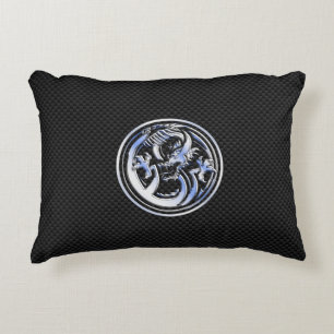 Chrome Dragon Crest dark Carbon Fibre Print Decorative Cushion