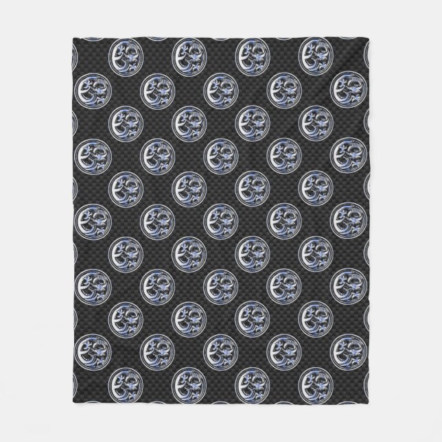 Chrome Dragon Crest in Carbon Fibre Print Fleece Blanket (Front)