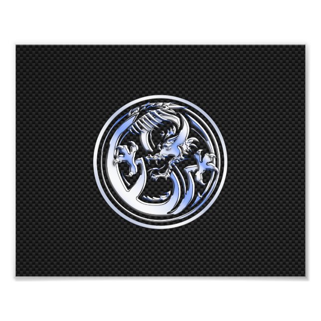 Chrome Dragon Crest on Carbon Fiber Print (Front)