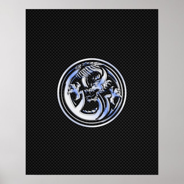 Chrome Dragon Crest on Carbon Fibre Print (Front)
