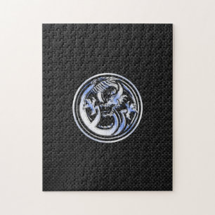 Chrome Dragon Crest on Carbon Fibre Print Jigsaw Puzzle