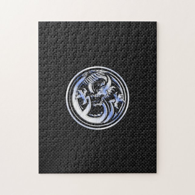 Chrome Dragon Crest on Carbon Fibre Print Jigsaw Puzzle (Vertical)