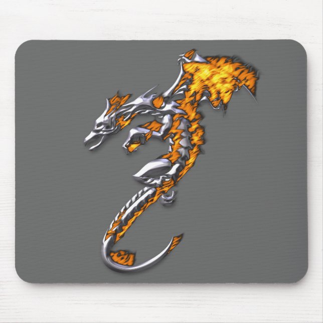 Chrome Dragon with Flames Mouse Pad (Front)