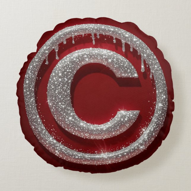 Chrome Drip Glitter Letter C Monogram Round Cushion (Front)