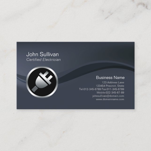 Chrome Electric Plug Icon Electrician BusinessCard Business Card (Front)