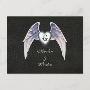 Chrome & Faux Leather Heart Save The Date Postcard