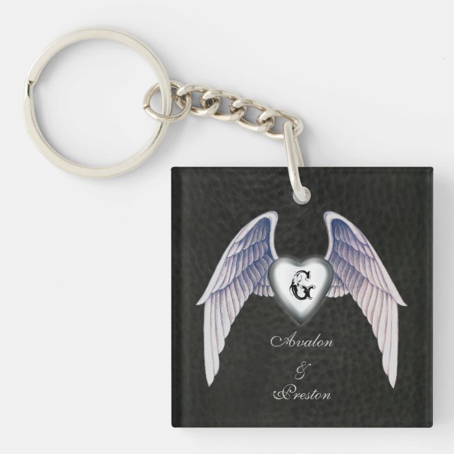 Chrome & Faux Leather Winged Heart Keychain (Front)
