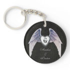 Chrome & Faux Leather Winged Heart Keychain