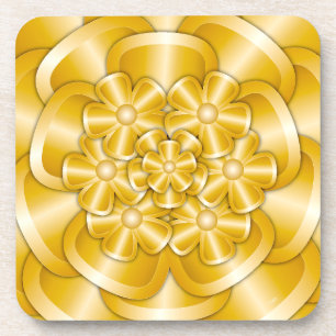 Chrome Flowers - Gold Beverage Coaster