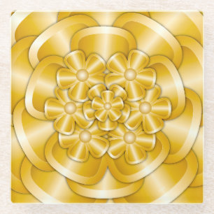 Chrome Flowers - Gold Glass Coaster