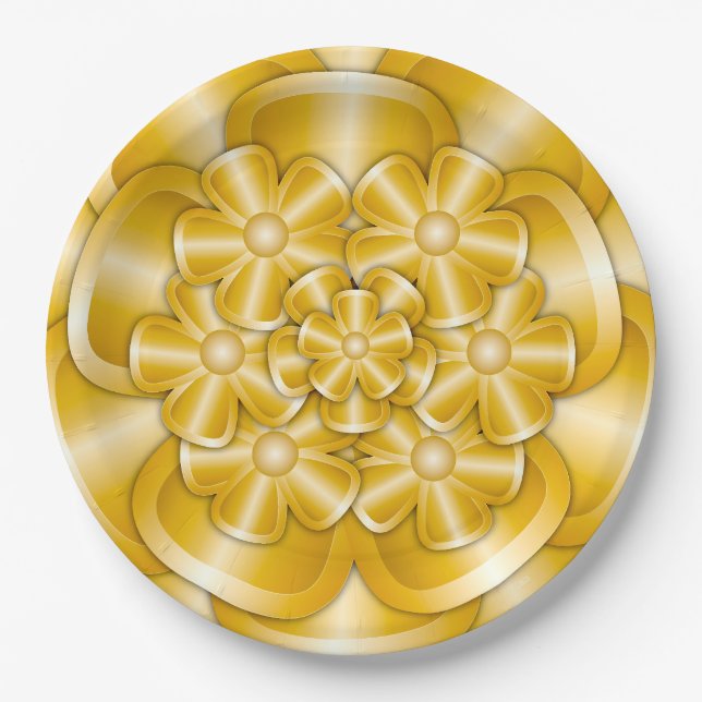 Chrome Flowers - Gold Paper Plate (Front)