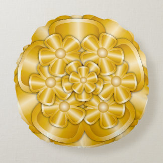 Chrome Flowers - Gold Round Pillow