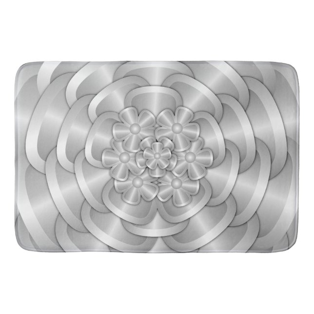 Chrome Flowers - Silver Bath Mat (Front)