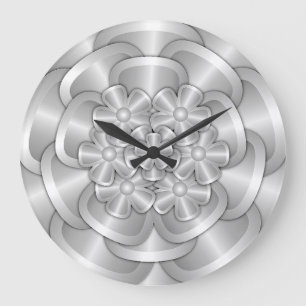 Chrome Flowers - Silver Large Clock