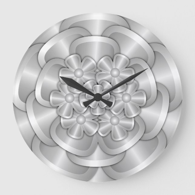Chrome Flowers - Silver Large Clock (Front)