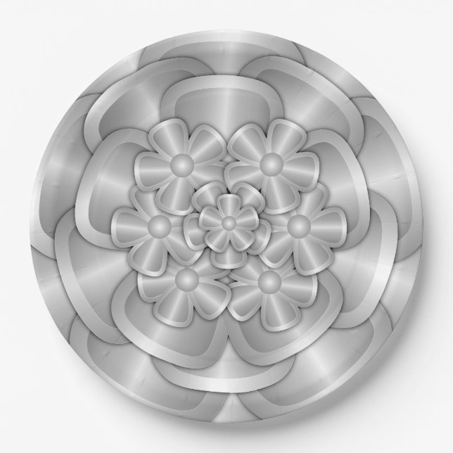 Chrome Flowers - Silver Paper Plate (Front)