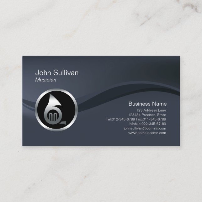 Chrome French Horn Icon Musician Business Card (Front)